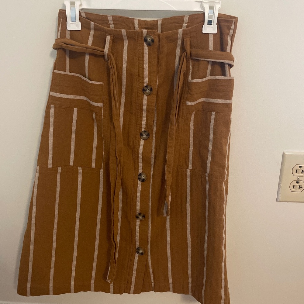 Light Brown Striped Button Up Skirt